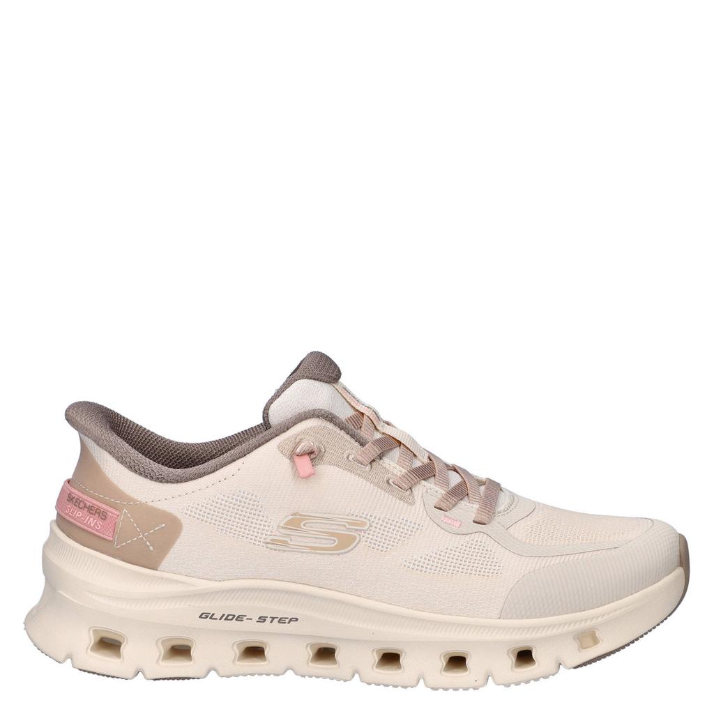 Ecru dames Skechers Hands Free Slip-Ins Glide-Step Pro sneakers van textiel met elastische veters