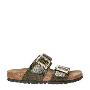 Sydney Cushion Buckle slippers met slangenprint bruin