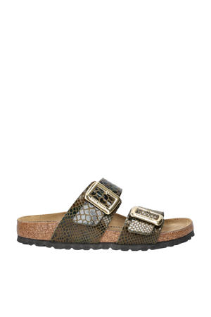 Sydney Cushion Buckle slippers met slangenprint bruin