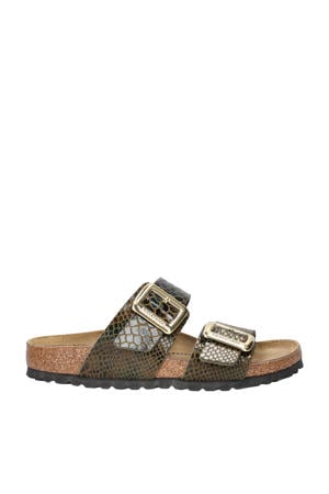 Sydney Cushion Buckle slippers met slangenprint bruin