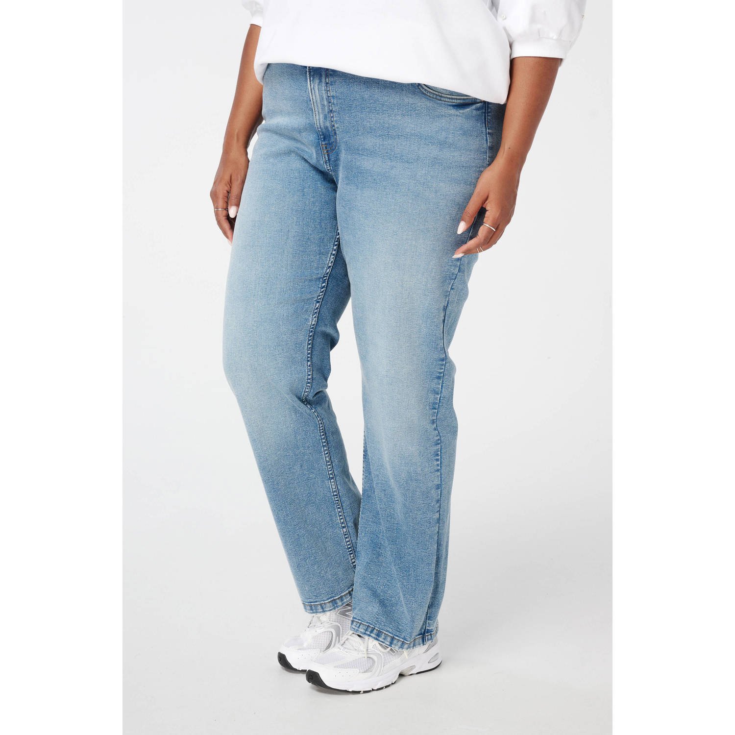 MS Mode high waist straight leg jeans light blue denim