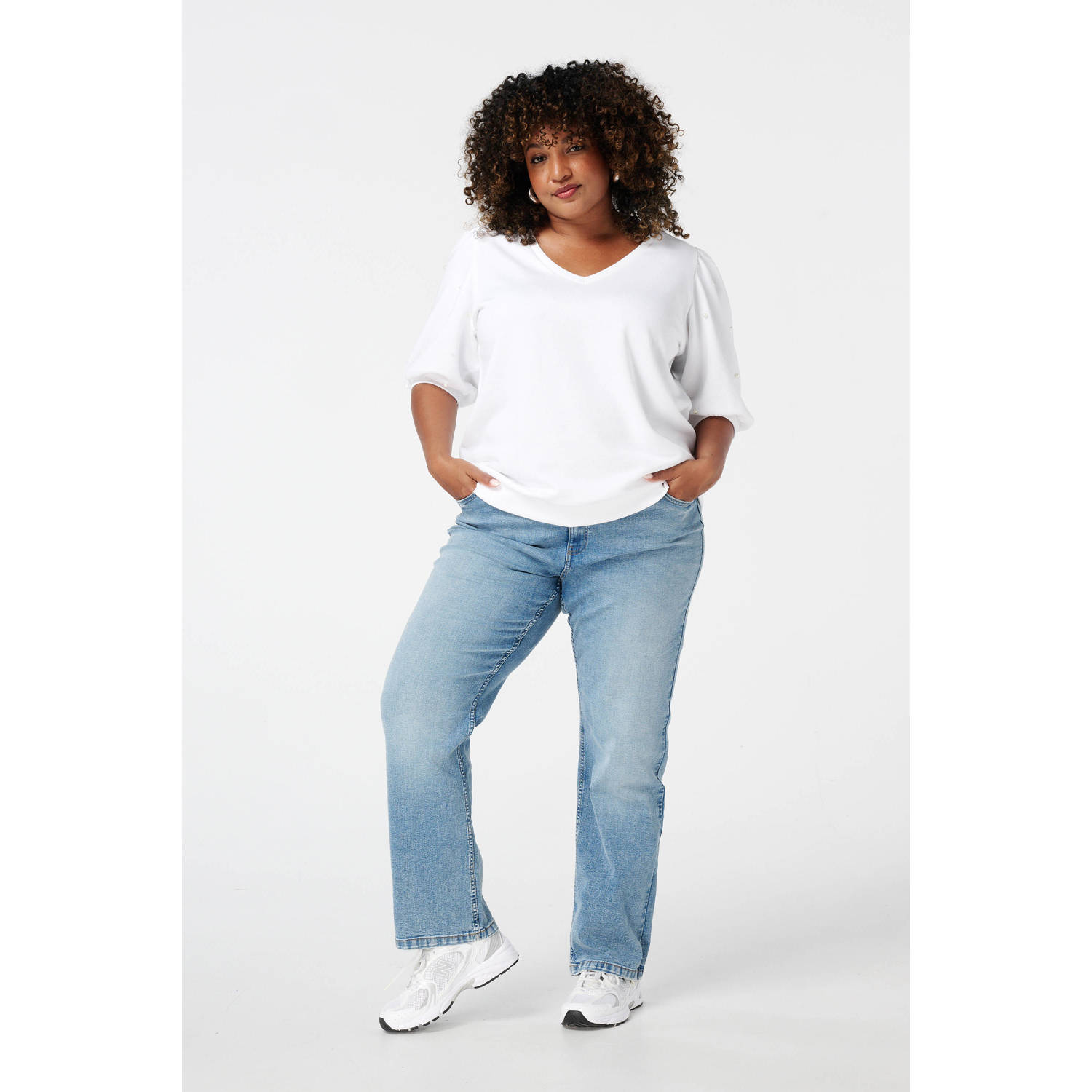 MS Mode high waist straight leg jeans light blue denim