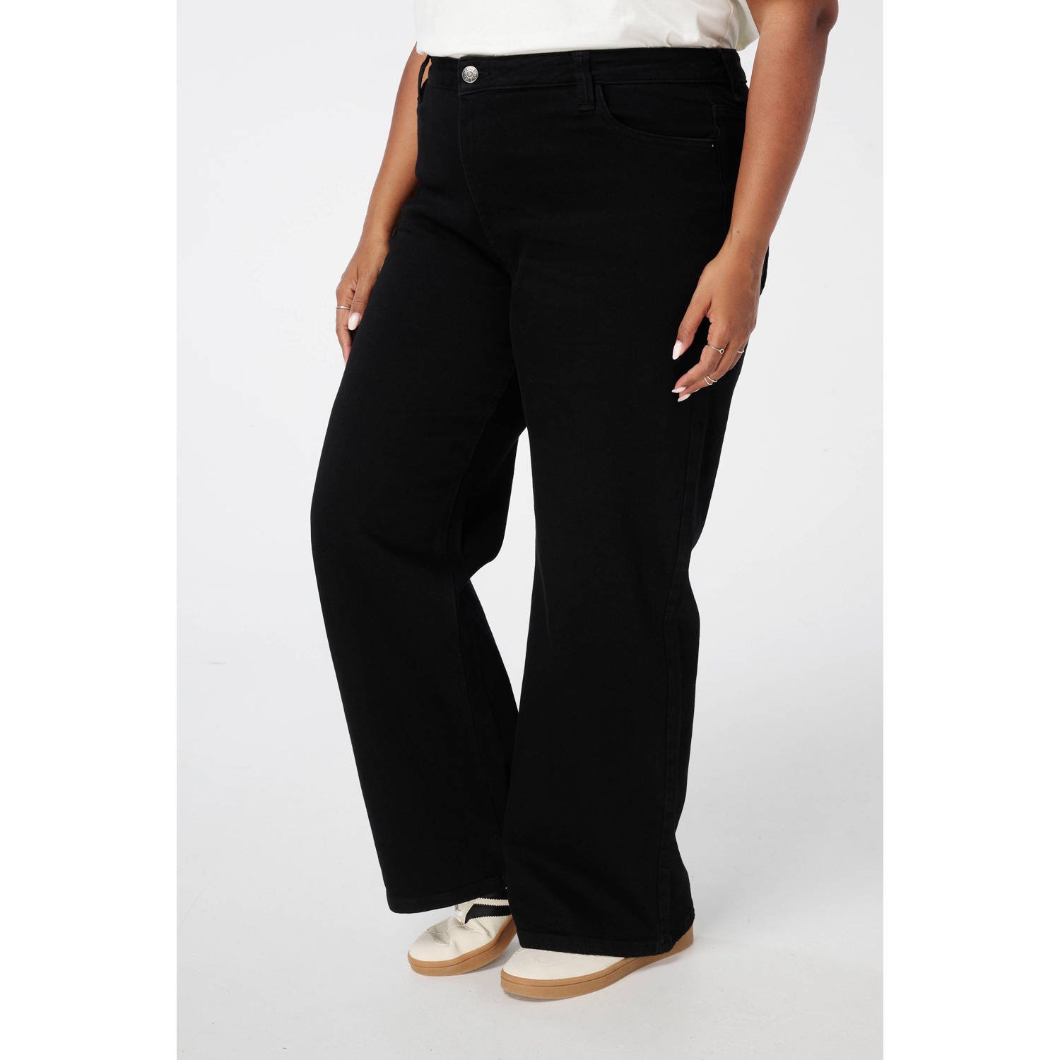 MS Mode high waist wide leg jeans zwart