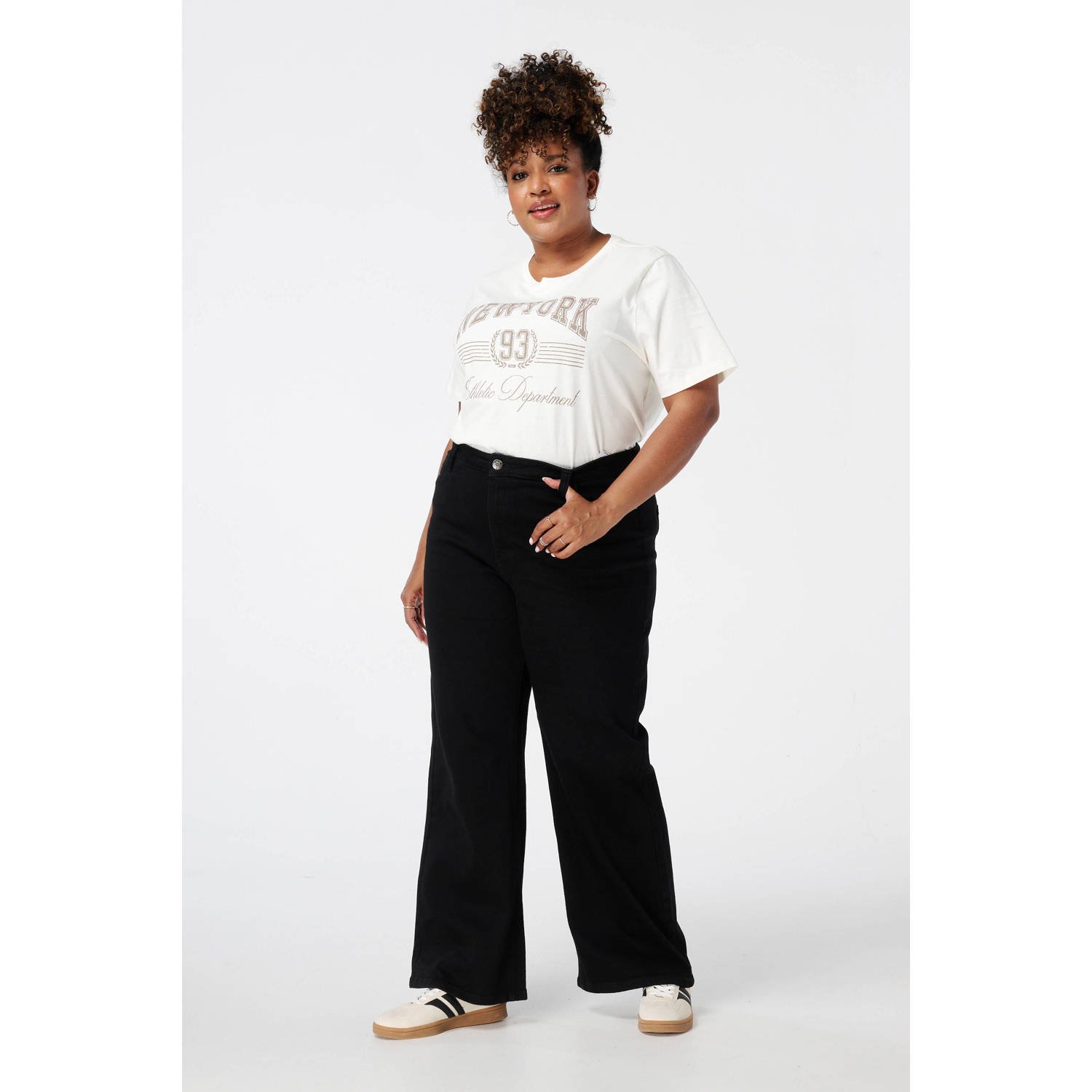 MS Mode high waist wide leg jeans zwart