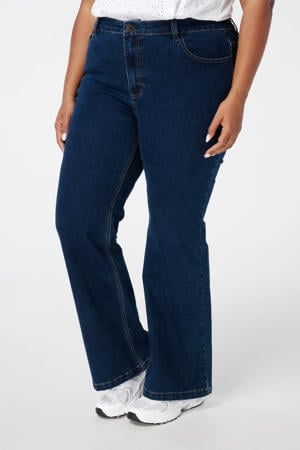 high waist flared jeans dark blue denim
