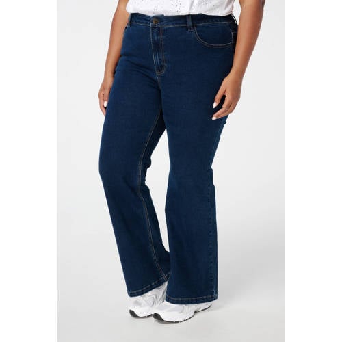 MS Mode high waist flared jeans dark blue denim afbeelding