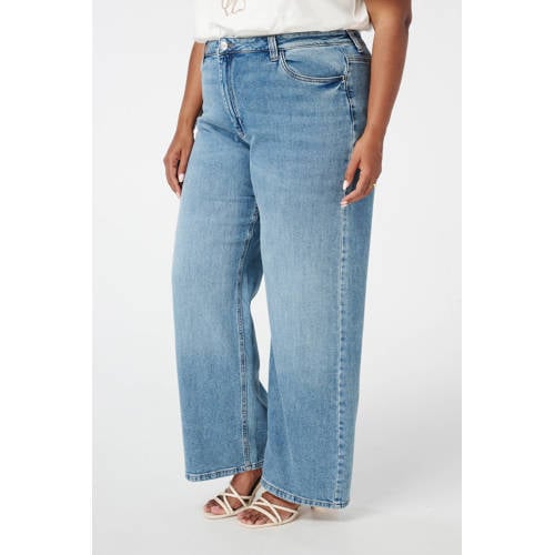 MS Mode high waist wide leg jeans light blue denim afbeelding