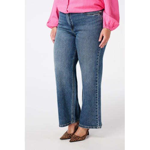 MS Mode high waist bootcut jeans dark blue denim afbeelding