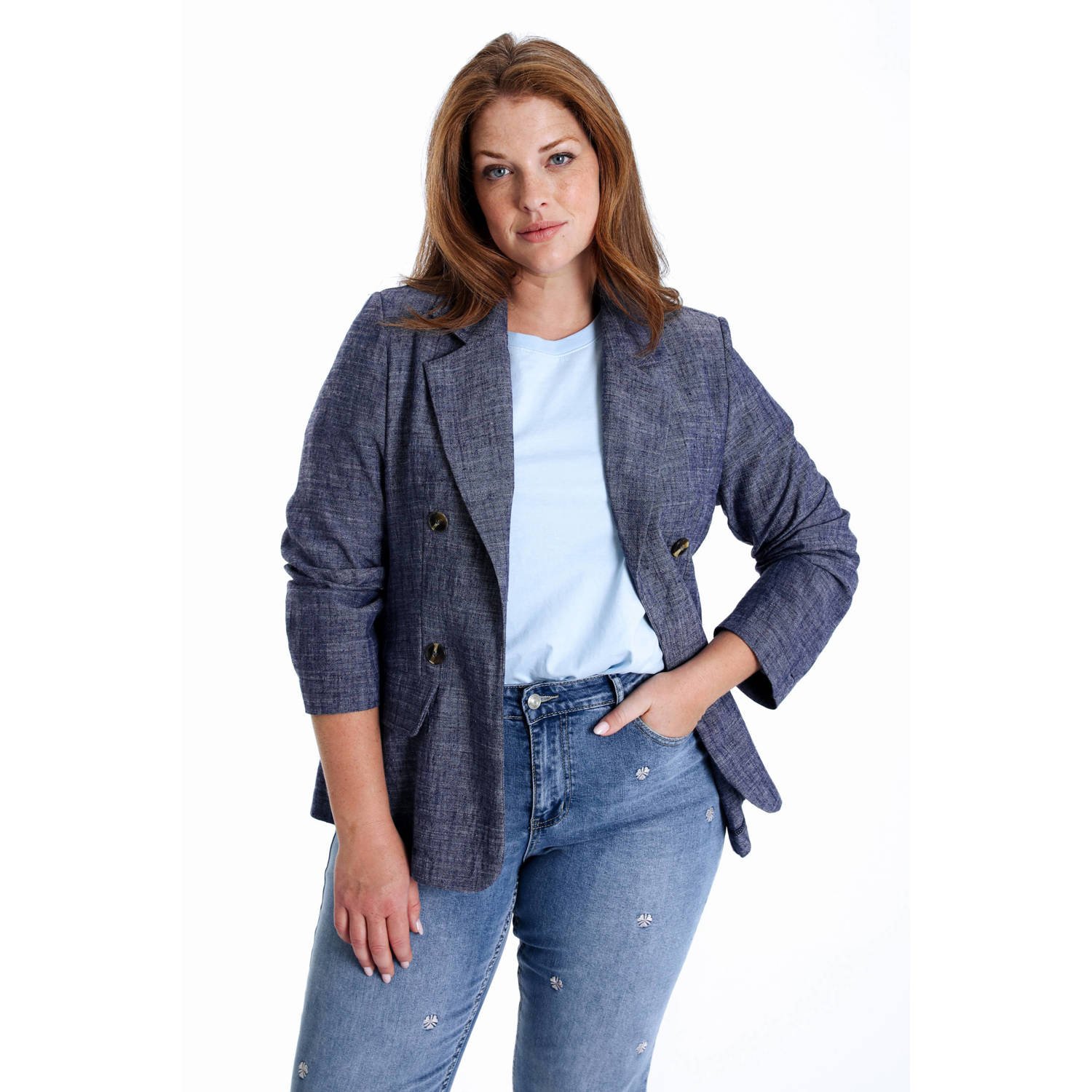 Paprika linnen regular blazer donkerblauw