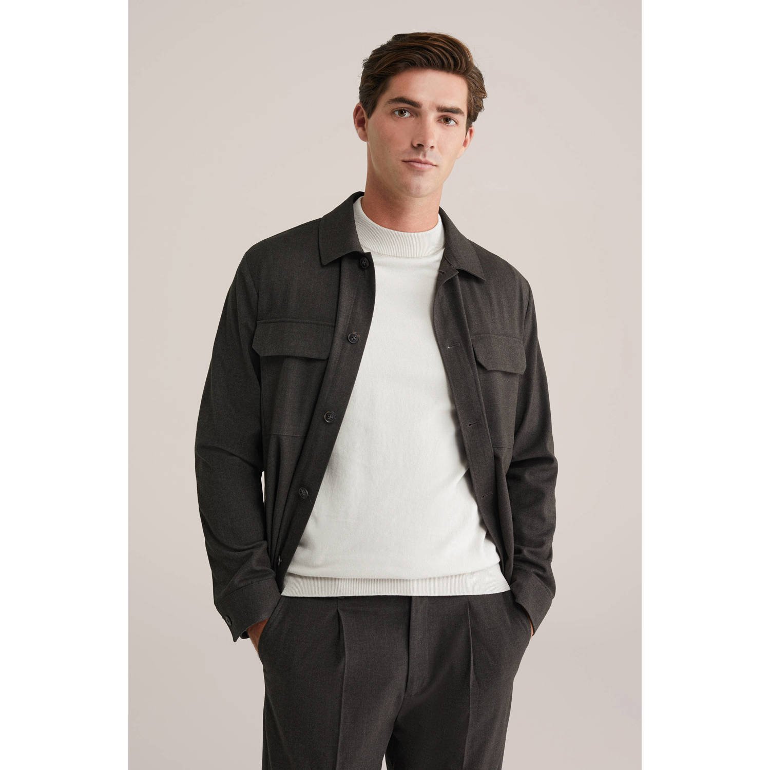 WE Fashion overshirt grijsbruin