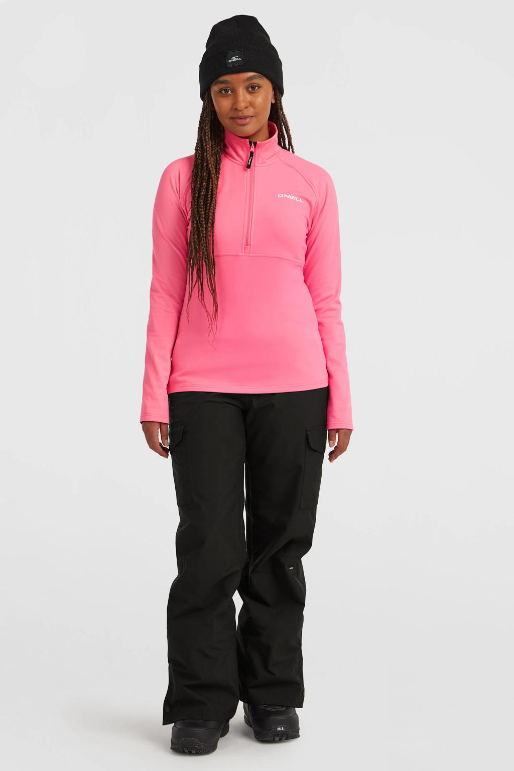 Roze dames O'Neill fleece skipully met effen, lange mouwen, opstaande kraag en halve rits