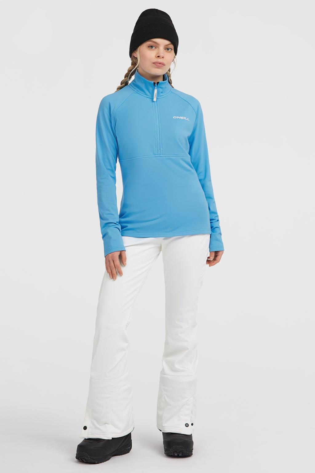 Blauwe dames O'Neill fleece skipully met effen, lange mouwen, opstaande kraag en halve rits