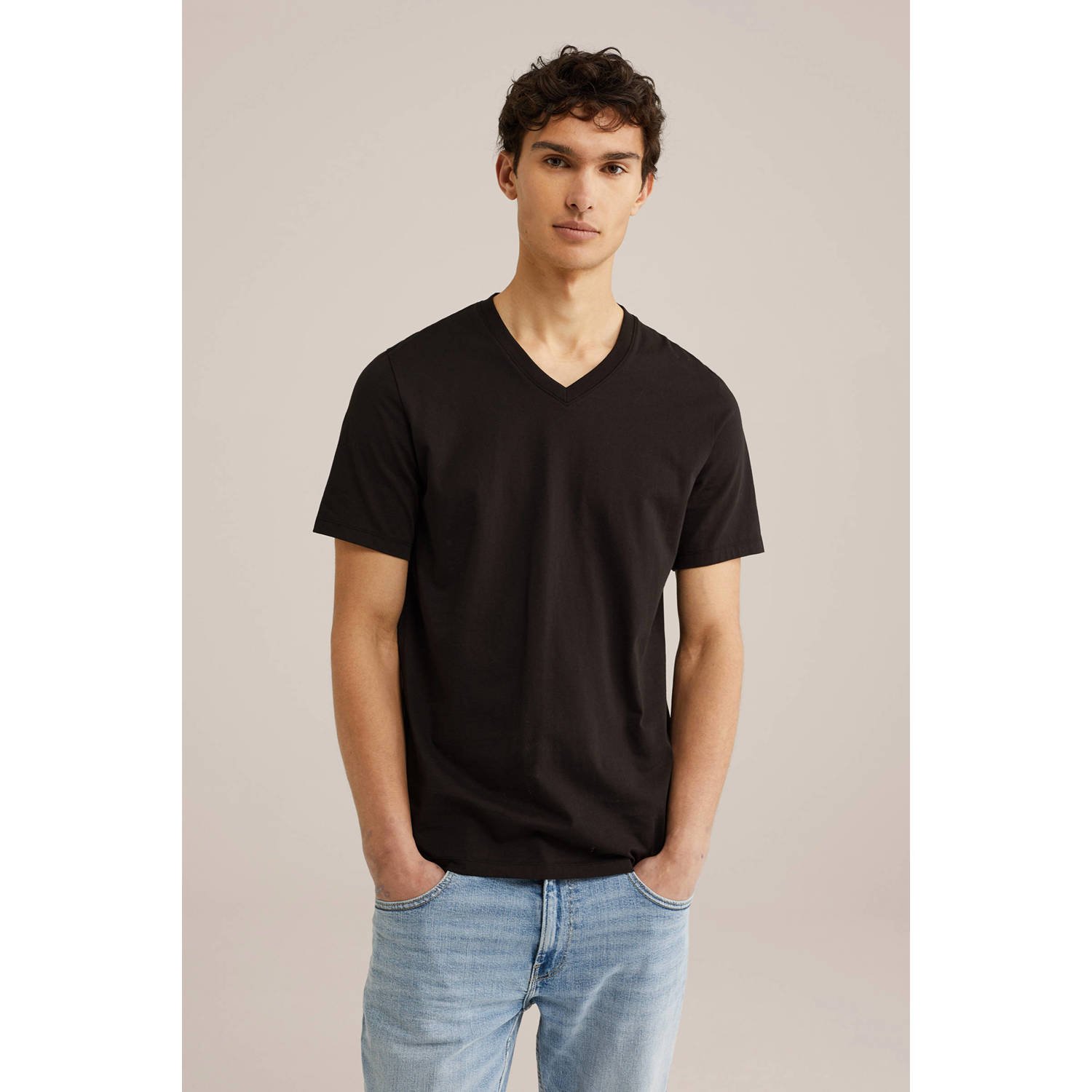 WE Fashion regular T-shirt zwart (set van 3)