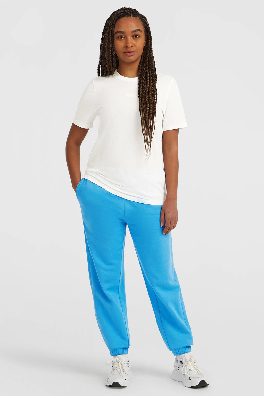 Blauwe dames O'Neill joggingbroek van sweat materiaal met straight fit, regular waist, elastische tailleband met koord en logo dessin