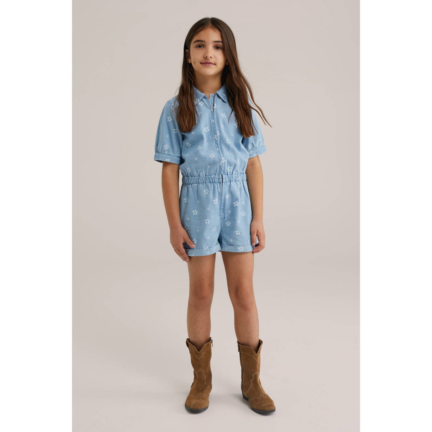 WE Fashion Blue Ridge light blue denim straight playsuit