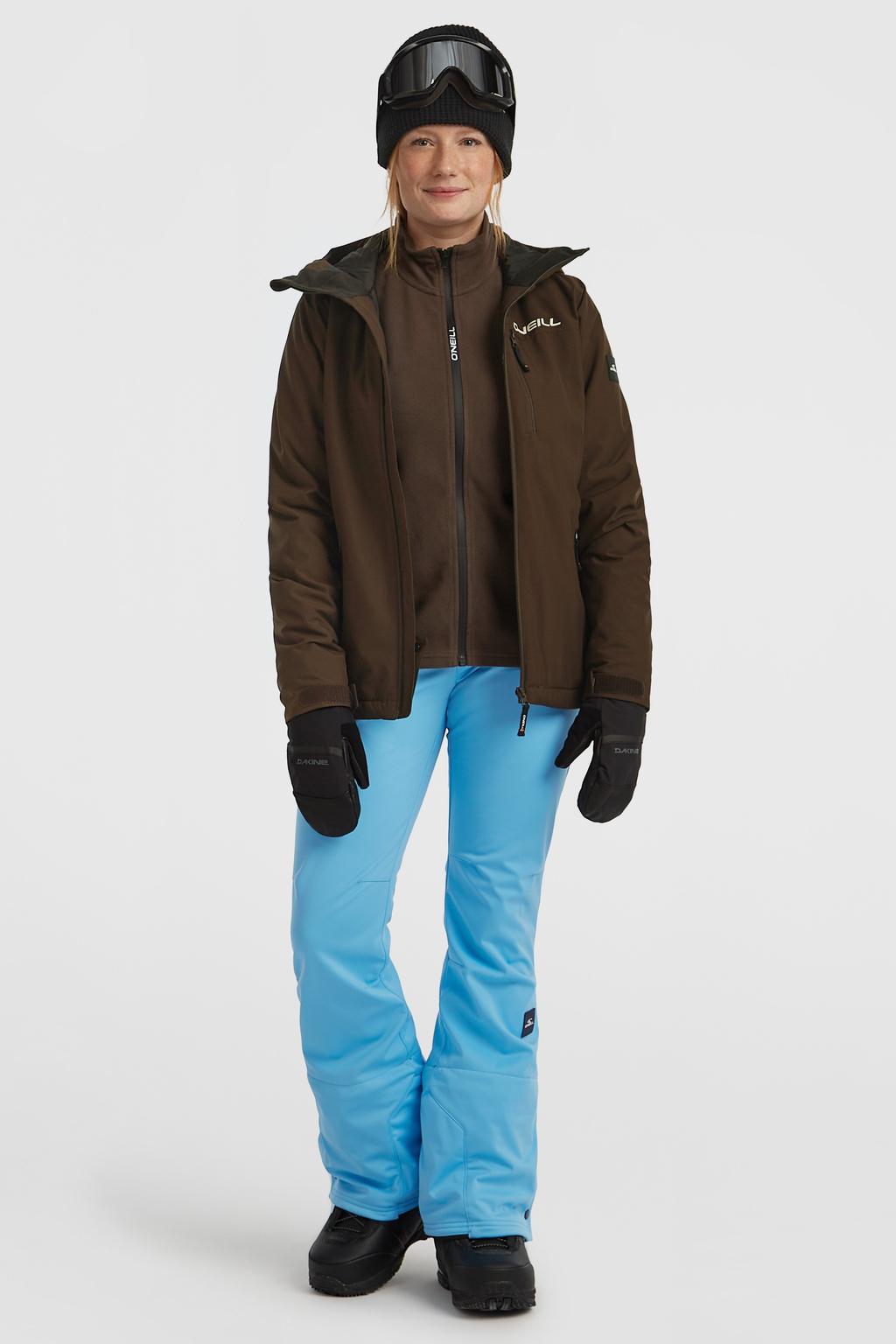 Bruine dames O'Neill ski-jas FWC'Cruz van polyester met effen, capuchon en ritssluiting