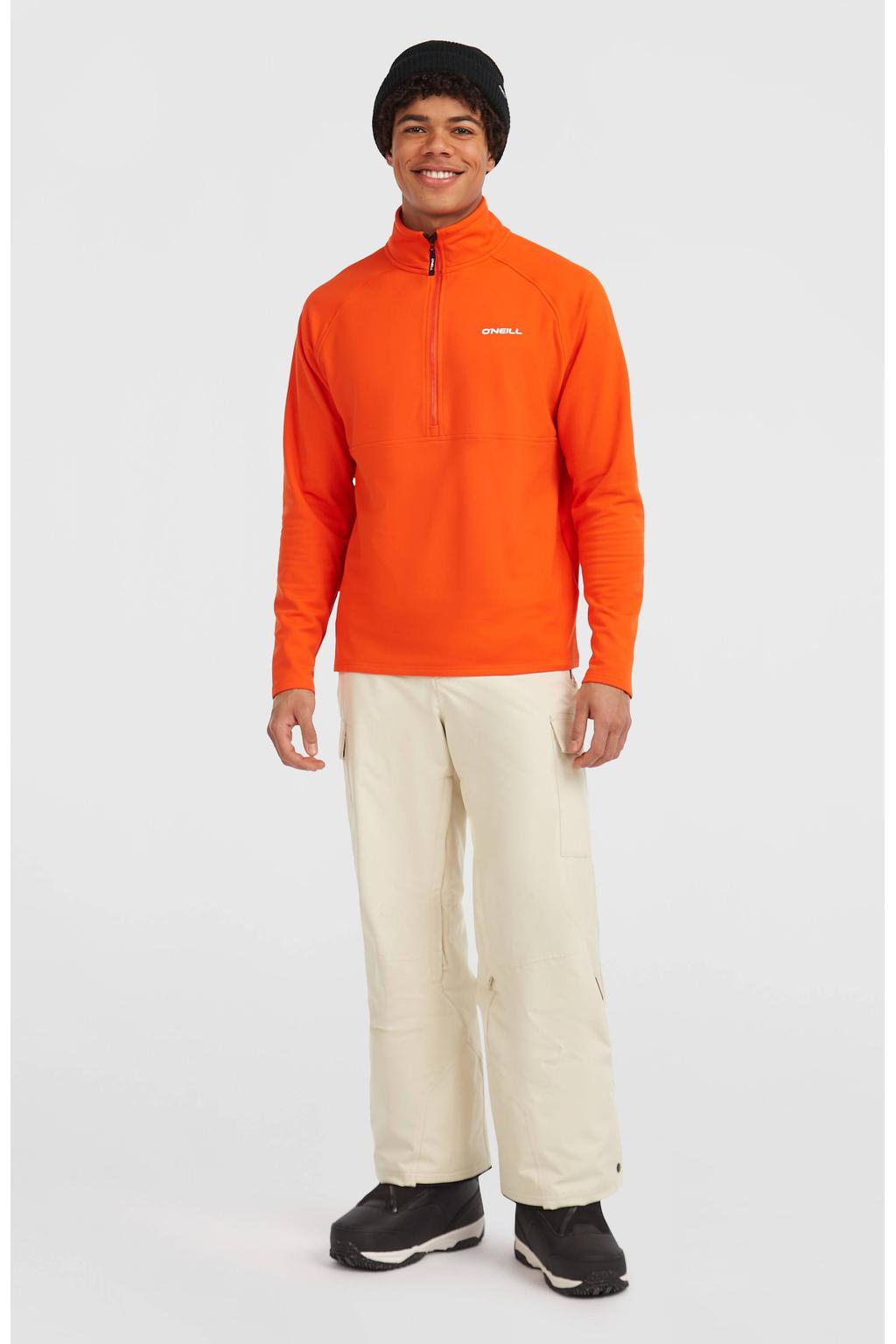 Oranje heren O'Neill fleece skipully FWC'Cruz van polyester met effen, lange mouwen, opstaande kraag en halve rits