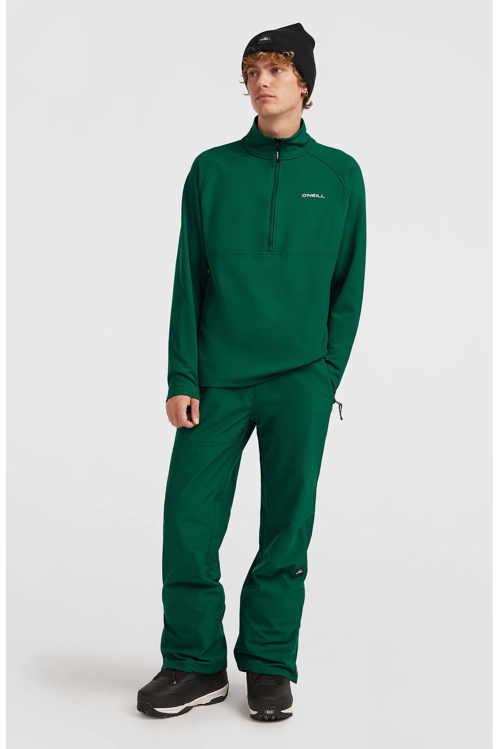 Donkergroene heren O'Neill fleece skipully FWC'Cruz van polyester met effen, lange mouwen, opstaande kraag en halve rits