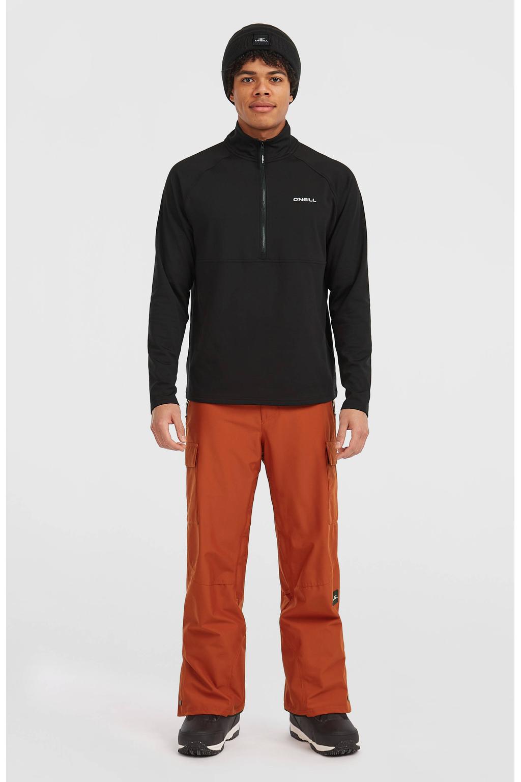 Zwarte heren O'Neill fleece skipully FWC'Cruz van polyester met effen, lange mouwen, opstaande kraag en halve rits