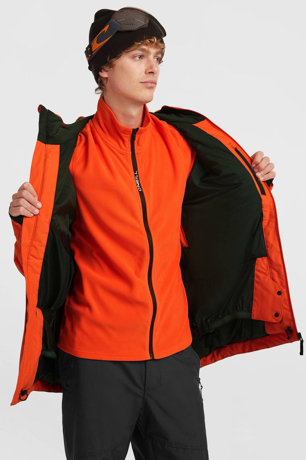 Oranje heren O'Neill ski-jas FWC'Cruz van polyester met effen, capuchon en rits waterdicht
