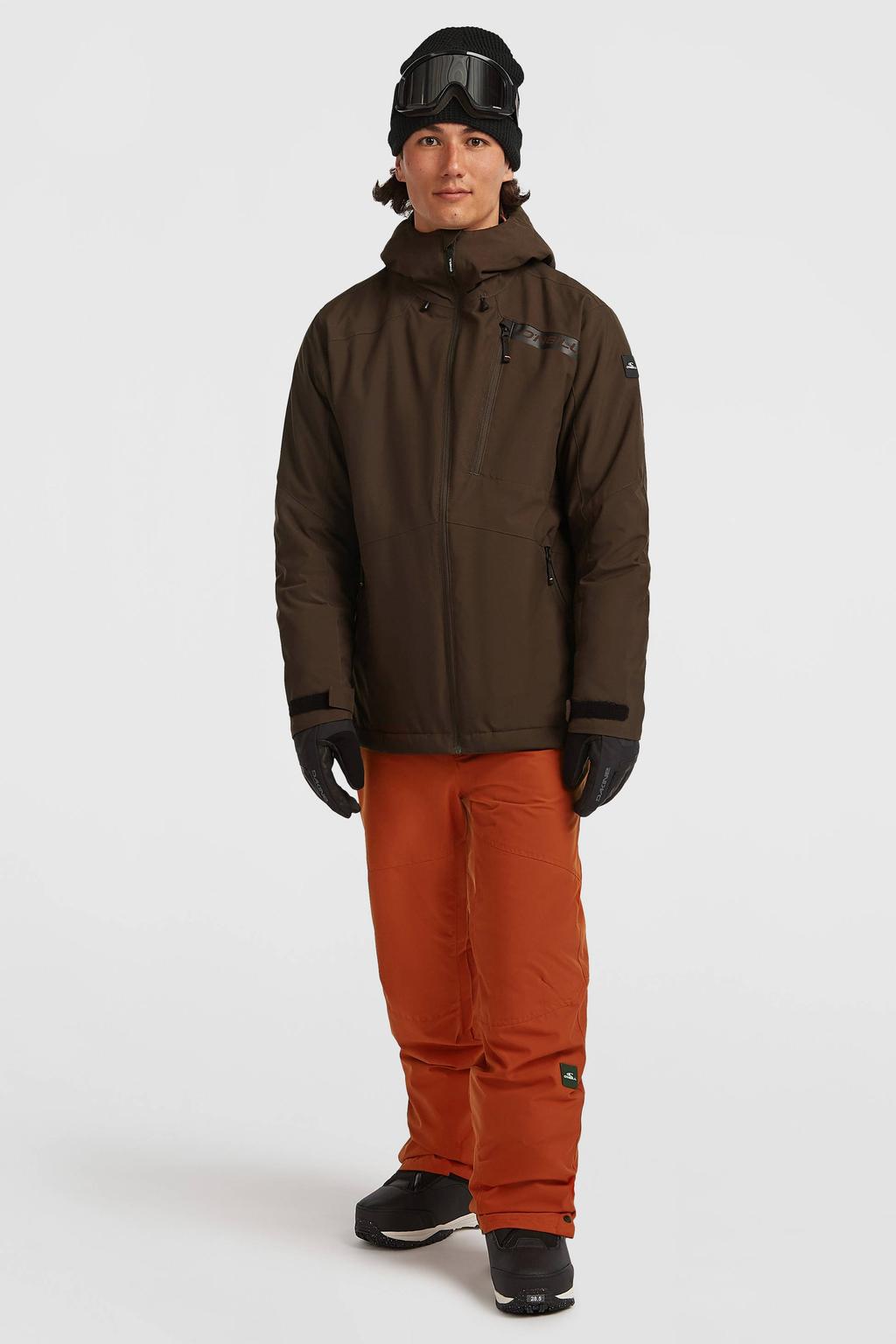 Donkerblauwe heren O'Neill ski-jas FWC'Cruz van polyester met effen, capuchon en rits waterdicht