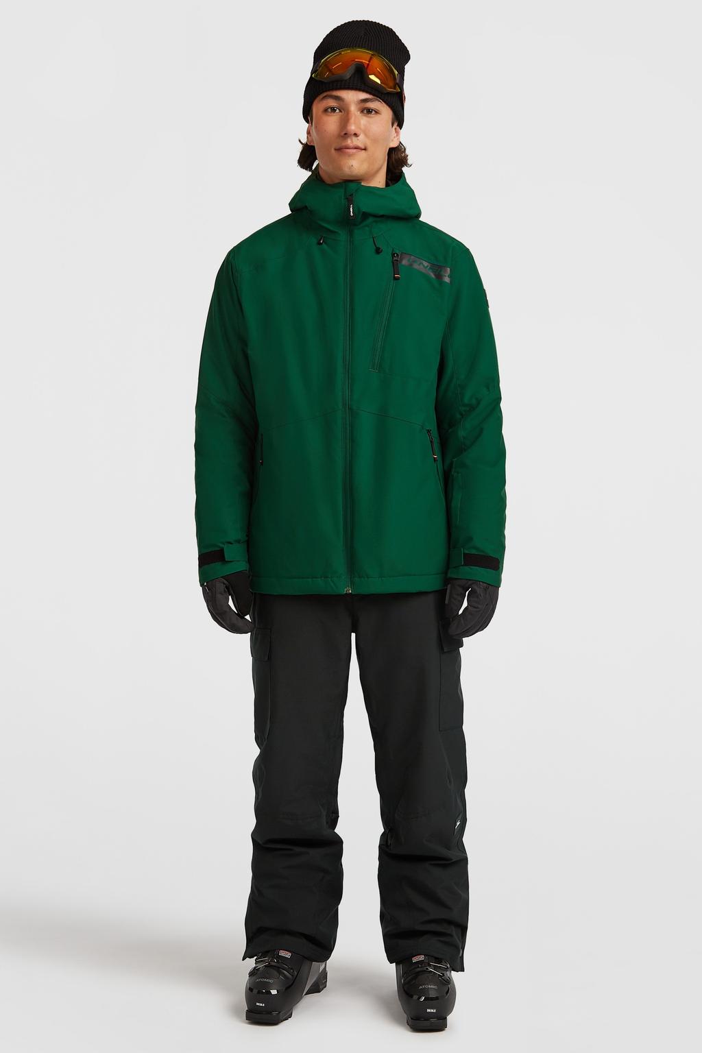 Donkergroene heren O'Neill ski-jas FWC'Cruz van polyester met effen, capuchon en rits waterdicht
