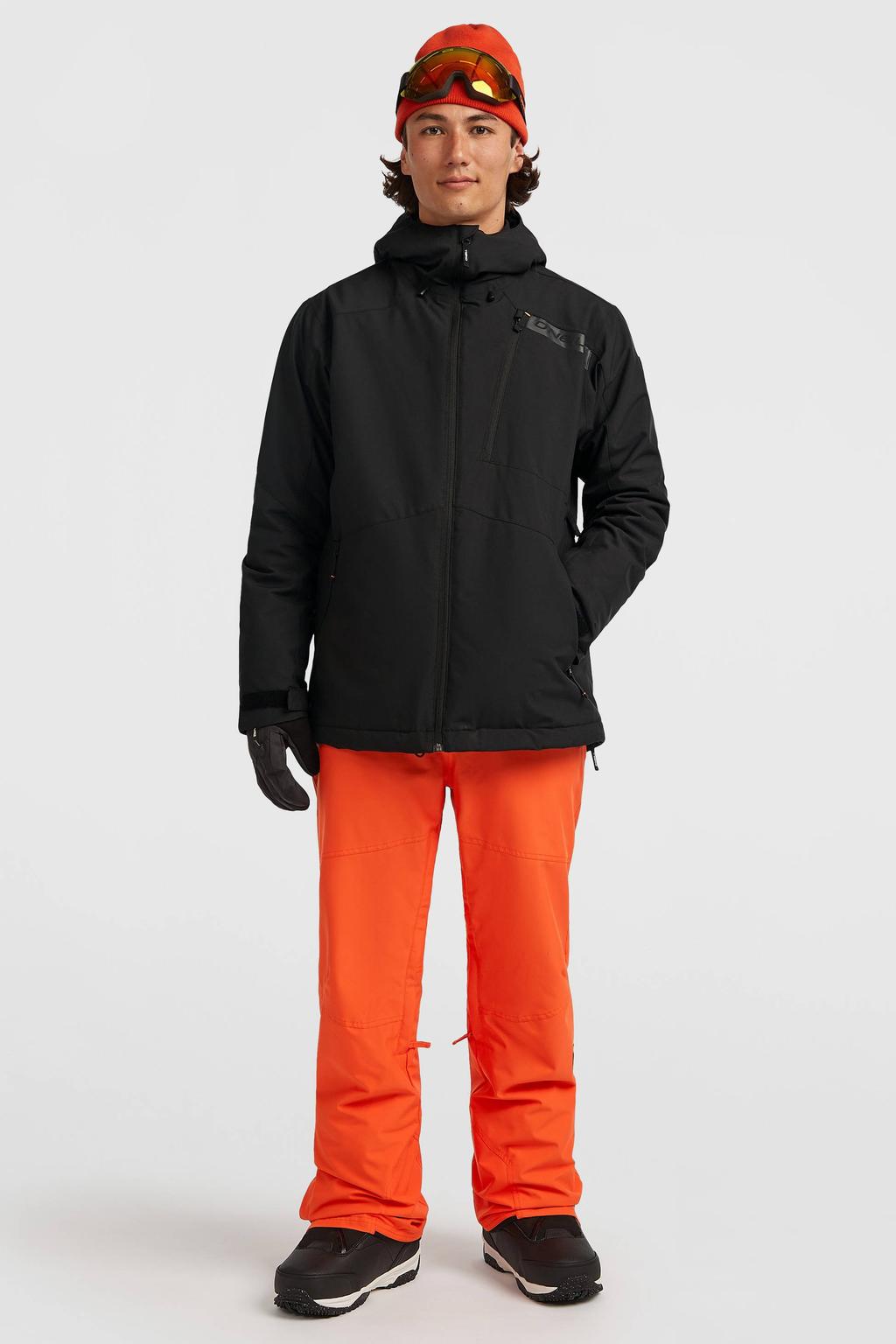 Zwarte heren O'Neill ski-jas FWC'Cruz van polyester met effen, capuchon en rits waterdicht
