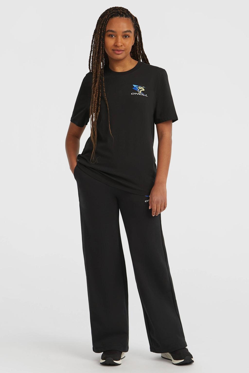 Zwarte dames O'Neill T-shirt van katoen met backprint, korte mouwen en ronde hals