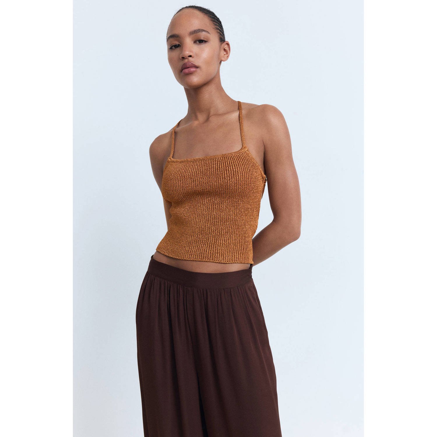 Mango baggy regular waist casual broek donkerbruin