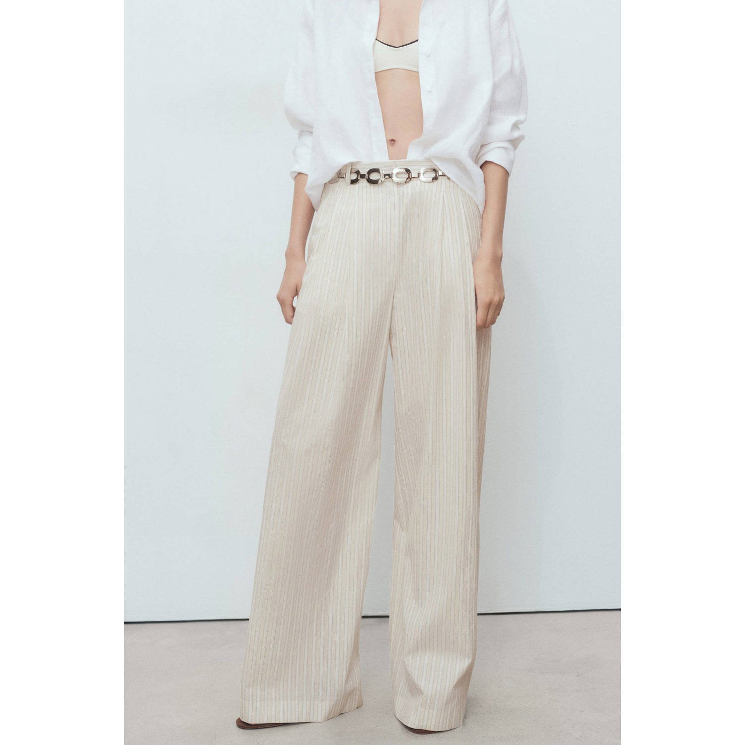 Mango wide leg regular waist pantalon beige
