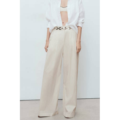 Mango wide leg regular waist pantalon beige afbeelding
