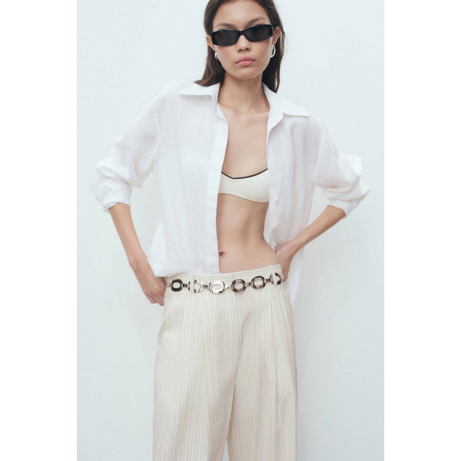 Mango wide leg regular waist pantalon beige