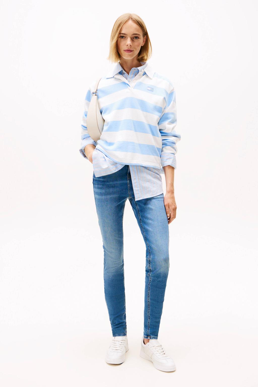 Medium blue denim dames Tommy Jeans skinny jeans van denim met regular waist, rits- en knoopsluiting en effen