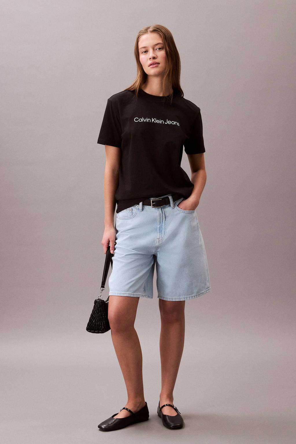 Zwarte dames CALVIN KLEIN JEANS T-shirt van katoen met logo dessin, korte mouwen en ronde hals