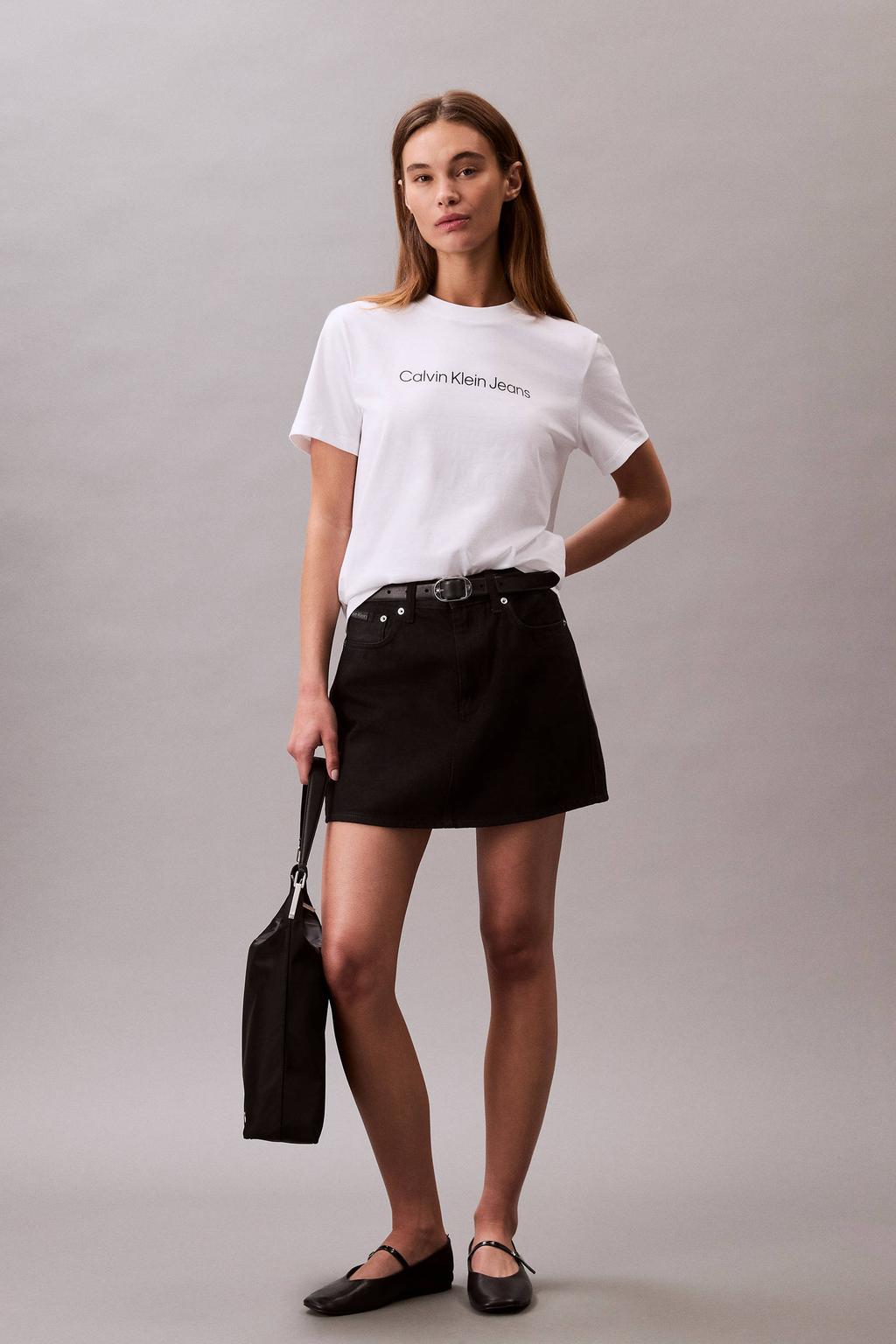 Witte dames CALVIN KLEIN JEANS T-shirt van katoen met logo dessin, korte mouwen en ronde hals