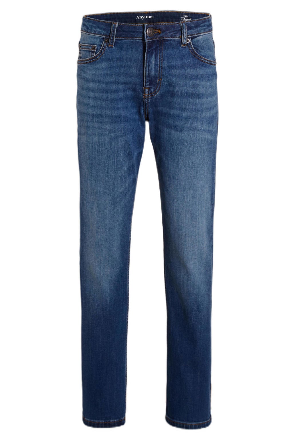 Medium blue denim jongens Anytime loose fit jeans van denim met relaxed en effen