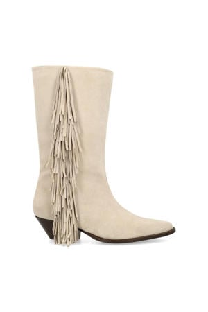 suède cowboylaarzen met franjes lichtbeige