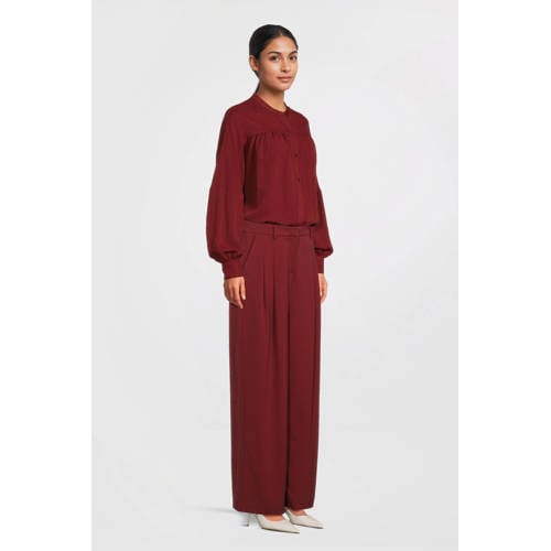 MSCH Copenhagen wide leg regular waist broek donkerrood afbeelding