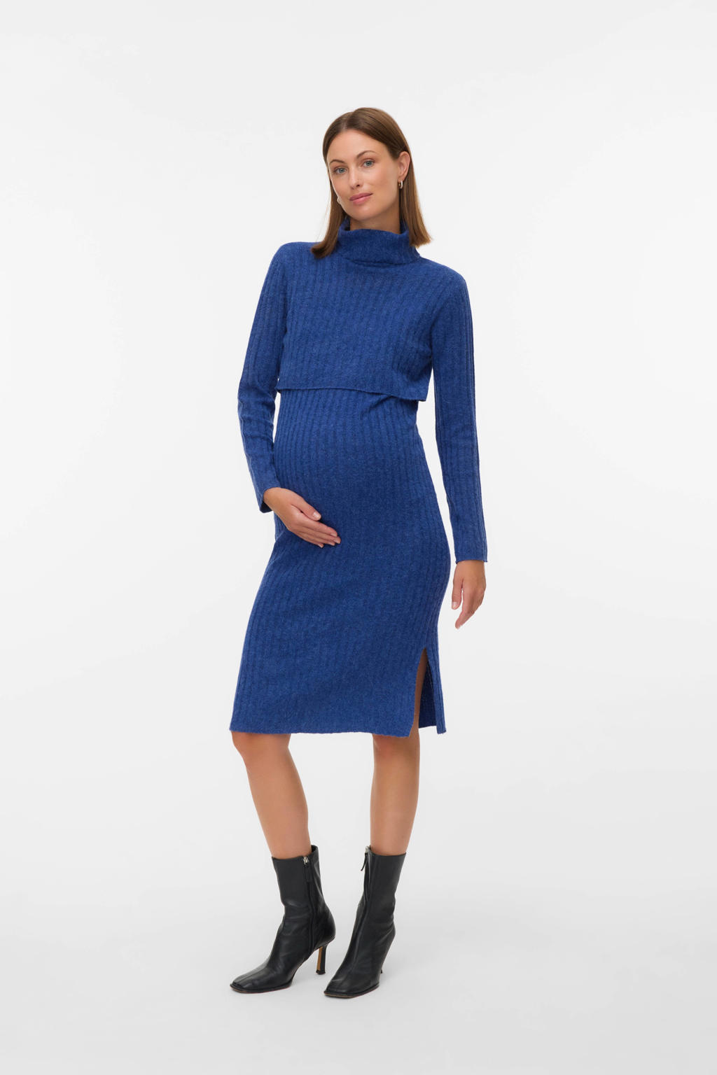 MAMALICIOUS zwangerschaps- en voedings jurk met col fijn gebreid blauw