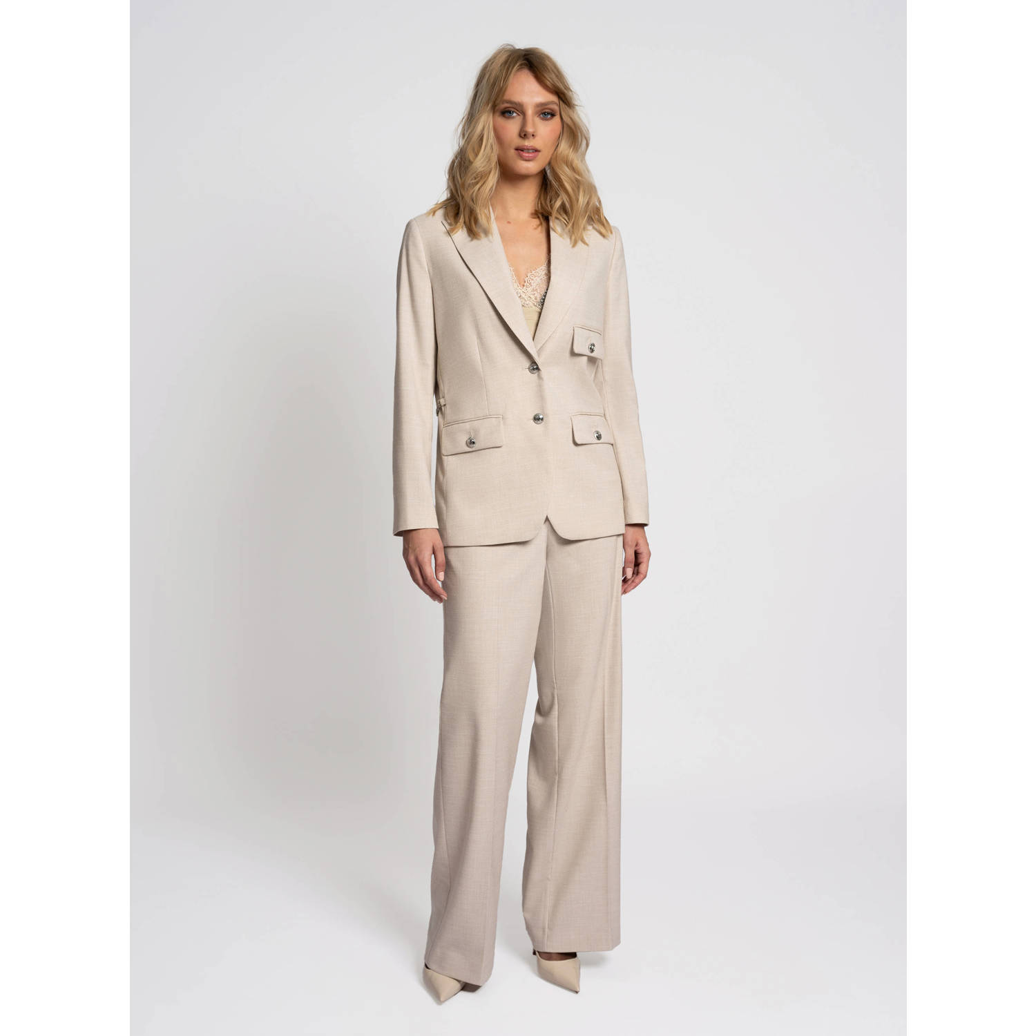 Fifth House straight high waist broek beige