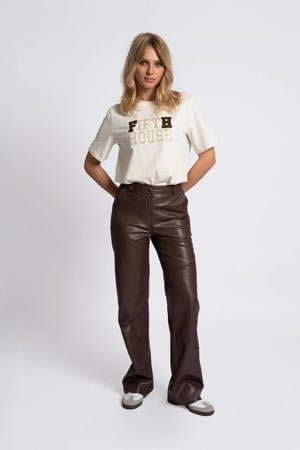 imitatieleren flared regular waist casual broek bruin