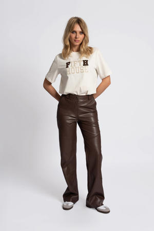 imitatieleren flared regular waist casual broek bruin