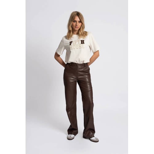 Fifth House imitatieleren flared regular waist casual broek bruin afbeelding