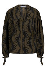 thumbnail: Groen en zwarte dames Lofty Manner blouse van polyester met lange mouwen, klassieke kraag en knoopsluiting