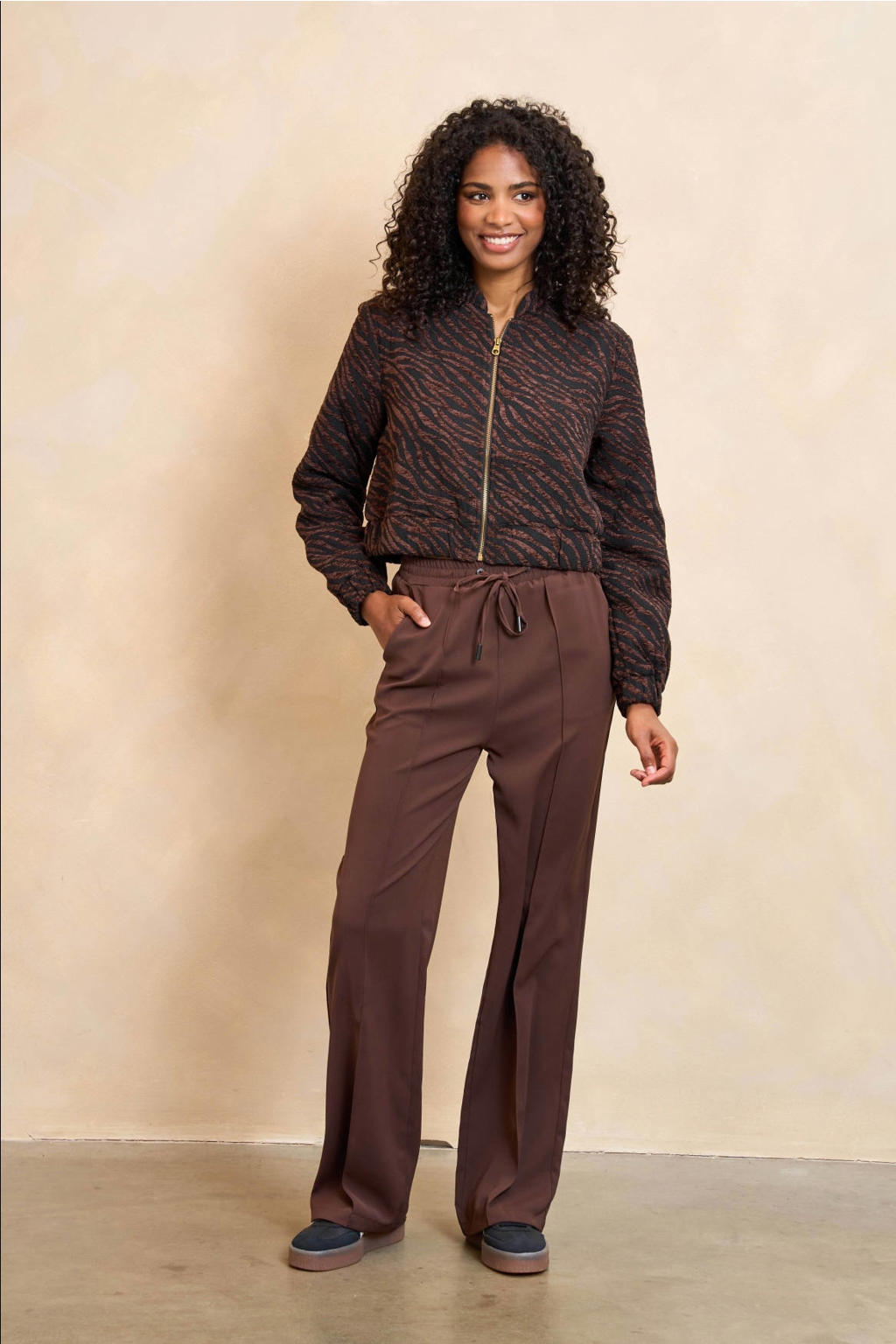 Lofty Manner wide leg regular waist casual broek bruin