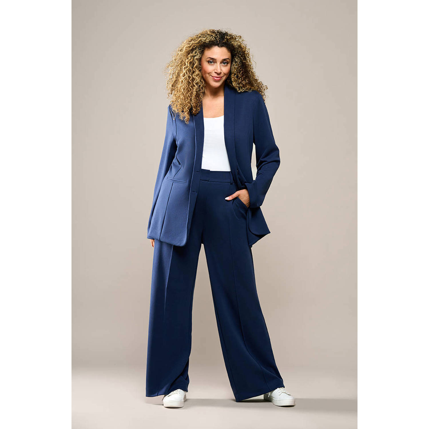 Mart Visser straight high waist pantalon donkerblauw
