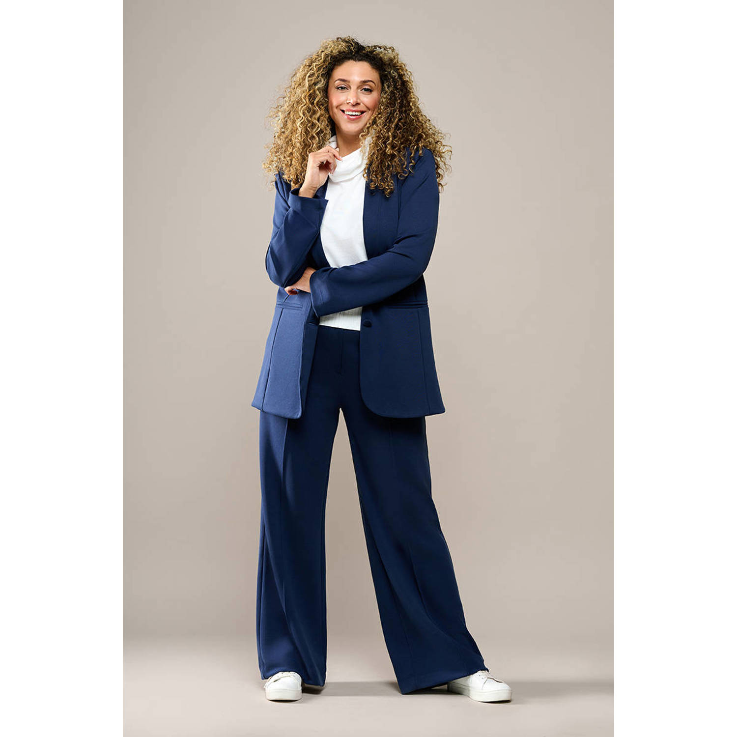 Mart Visser straight high waist pantalon donkerblauw