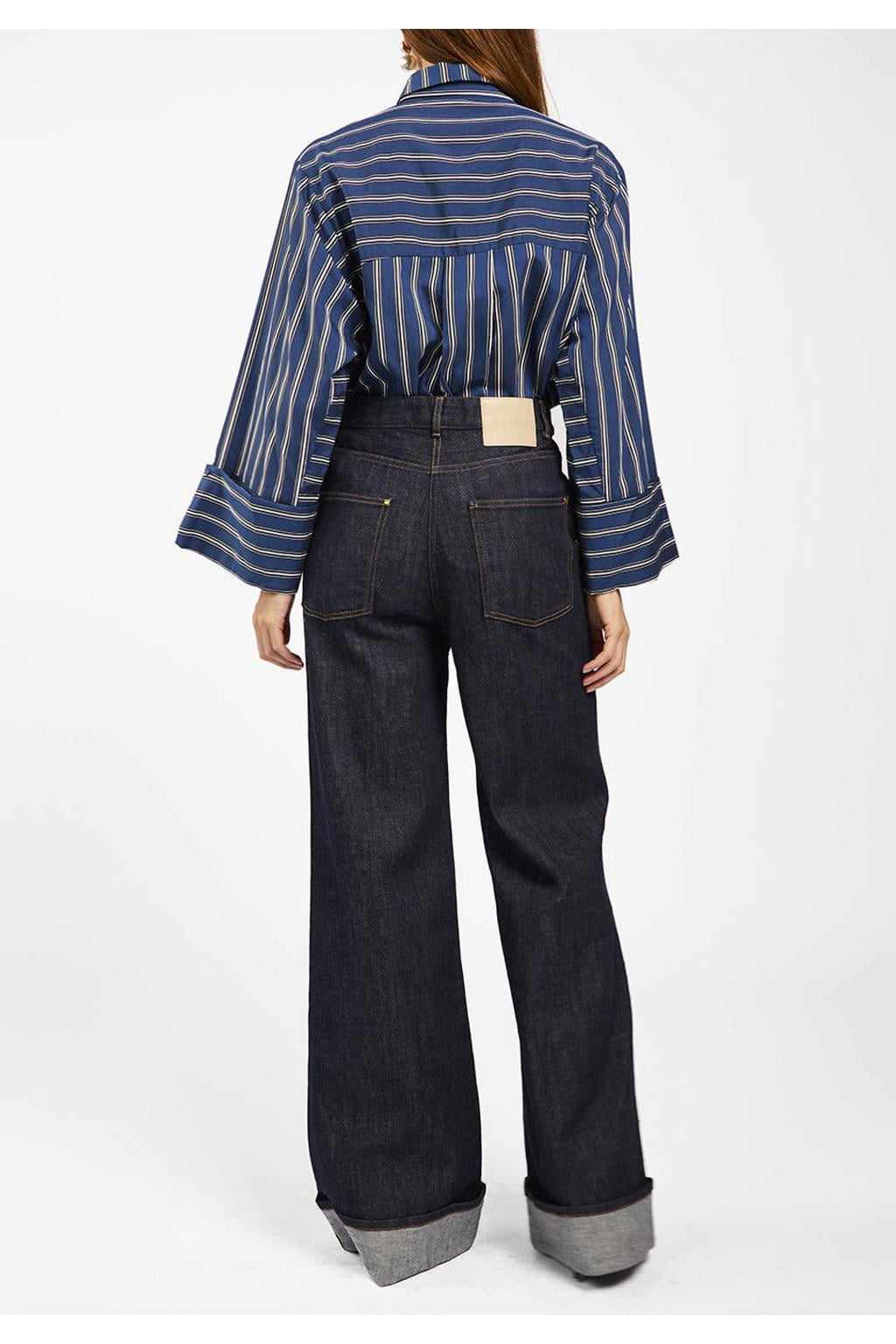 Donkerblauw en bruine dames Aaiko blouse van viscose met strepenprint, lange mouwen, klassieke kraag en knoopsluiting
