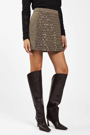 wollen gestreepte mini rok met pailletten grijs