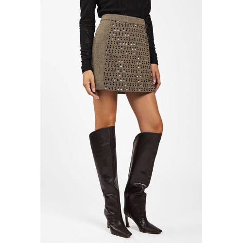 Aaiko wollen gestreepte mini rok met pailletten grijs afbeelding